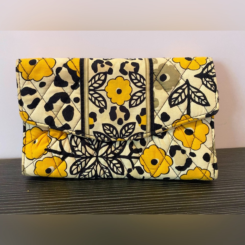 Vera Bradley Go Wild Pattern Envelope Wallet Clutch, Yellow Floral Leopard